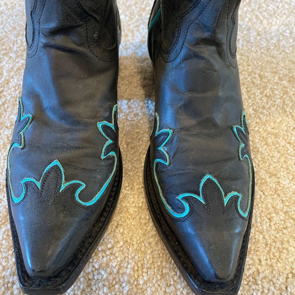 Macie Bean Black and Turquoise Heeled Boots, Size 7M - Picture 13 of 15